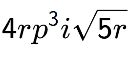 A LaTex expression showing 4r{p} to the power of 3 isquare root of 5r