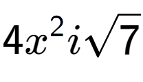 A LaTex expression showing 4{x} to the power of 2 isquare root of 7