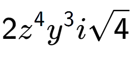 A LaTex expression showing 2{z} to the power of 4 {y} to the power of 3 isquare root of 4