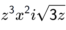 A LaTex expression showing {z} to the power of 3 {x} to the power of 2 isquare root of 3z