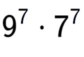 A LaTex expression showing 9 to the power of 7 times 7 to the power of 7