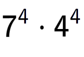 A LaTex expression showing 7 to the power of 4 times 4 to the power of 4