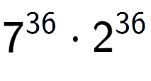 A LaTex expression showing 7 to the power of 36 times 2 to the power of 36