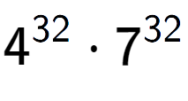A LaTex expression showing 4 to the power of 32 times 7 to the power of 32
