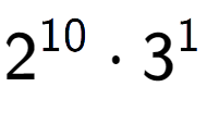 A LaTex expression showing 2 to the power of 10 times 3 to the power of 1