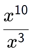 A LaTex expression showing \frac{x to the power of 10 }{x to the power of 3 }