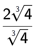 A LaTex expression showing \frac{23-th root of 4}{3-th root of 4}