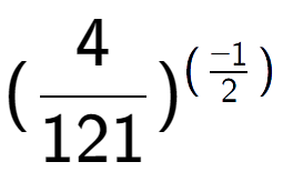 A LaTex expression showing (4 over 121 ) to the power of (-1 over 2 )