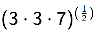 A LaTex expression showing (3 times 3 times 7) to the power of (1 over 2 )