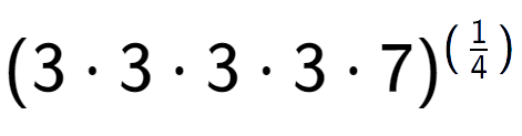 A LaTex expression showing (3 times 3 times 3 times 3 times 7) to the power of (1 over 4 )