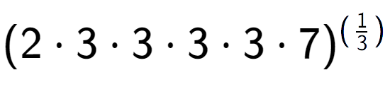 A LaTex expression showing (2 times 3 times 3 times 3 times 3 times 7) to the power of (1 over 3 )