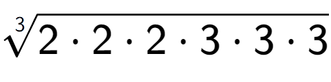 A LaTex expression showing 3-th root of 2 times 2 times 2 times 3 times 3 times 3