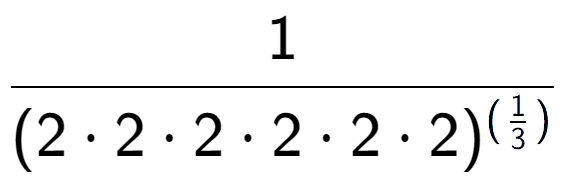 A LaTex expression showing 1 over (2 times 2 times 2 times 2 times 2 times 2) to the power of (\frac{1 {3 )}}