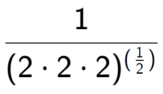 A LaTex expression showing 1 over (2 times 2 times 2) to the power of (\frac{1 {2 )}}