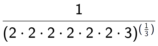 A LaTex expression showing 1 over (2 times 2 times 2 times 2 times 2 times 2 times 3) to the power of (\frac{1 {3 )}}