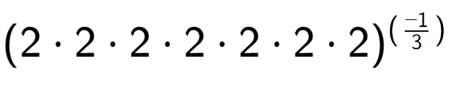 A LaTex expression showing (2 times 2 times 2 times 2 times 2 times 2 times 2) to the power of (-1 over 3 )