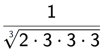 A LaTex expression showing 1 over 3-th root of 2 times 3 times 3 times 3