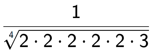 A LaTex expression showing 1 over 4-th root of 2 times 2 times 2 times 2 times 2 times 3
