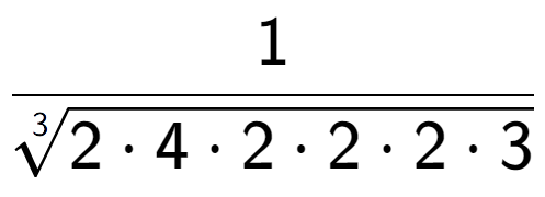 A LaTex expression showing 1 over 3-th root of 2 times 4 times 2 times 2 times 2 times 3