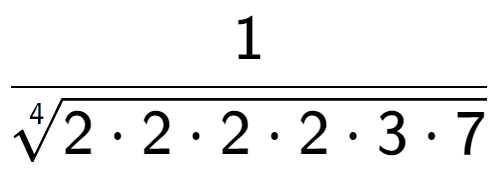 A LaTex expression showing 1 over 4-th root of 2 times 2 times 2 times 2 times 3 times 7