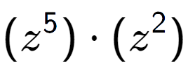 A LaTex expression showing (z to the power of 5 ) times (z to the power of 2 )