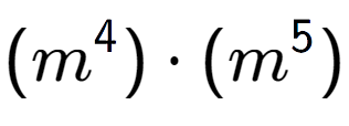 A LaTex expression showing (m to the power of 4 ) times (m to the power of 5 )