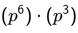 A LaTex expression showing (p to the power of 6 ) times (p to the power of 3 )