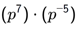 A LaTex expression showing (p to the power of 7 ) times (p to the power of -5 )