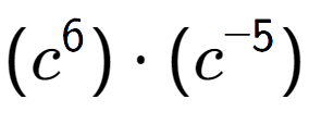 A LaTex expression showing (c to the power of 6 ) times (c to the power of -5 )