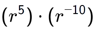 A LaTex expression showing (r to the power of 5 ) times (r to the power of -10 )