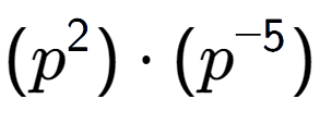 A LaTex expression showing (p to the power of 2 ) times (p to the power of -5 )