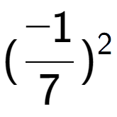 A LaTex expression showing (-1 over 7 ) to the power of 2