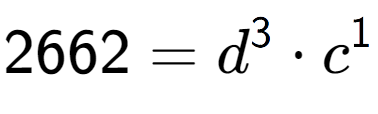 A LaTex expression showing 2662 = d to the power of 3 times c to the power of 1