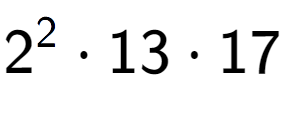 A LaTex expression showing 2 to the power of 2 times 13 times 17