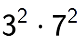 A LaTex expression showing 3 to the power of 2 times 7 to the power of 2