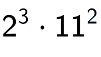 A LaTex expression showing 2 to the power of 3 times 11 to the power of 2