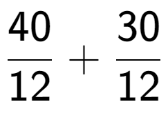 A LaTex expression showing 40 over 12 + 30 over 12