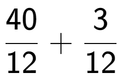 A LaTex expression showing 40 over 12 + 3 over 12