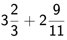 A LaTex expression showing 32 over 3 + 29 over 11