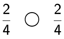 A LaTex expression showing 2 over 4 \;\; \bigcirc \;\;2 over 4