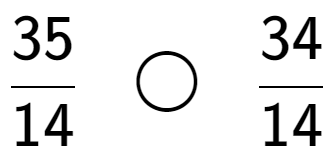 A LaTex expression showing 35 over 14 \;\; \bigcirc \;\;34 over 14