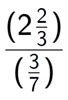 A LaTex expression showing (2\frac{2 over 3 )}{(3 over 7 )}