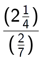 A LaTex expression showing (2\frac{1 over 4 )}{(2 over 7 )}