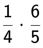 A LaTex expression showing 1 over 4 times 6 over 5