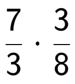 A LaTex expression showing 7 over 3 times 3 over 8