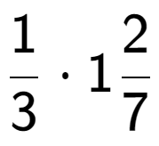 A LaTex expression showing 1 over 3 times 12 over 7