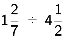 A LaTex expression showing 12 over 7 \;÷\;41 over 2