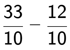 A LaTex expression showing 33 over 10 - 12 over 10