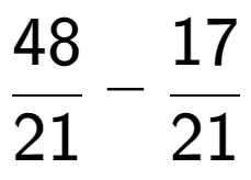 A LaTex expression showing 48 over 21 - 17 over 21