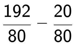 A LaTex expression showing 192 over 80 - 20 over 80